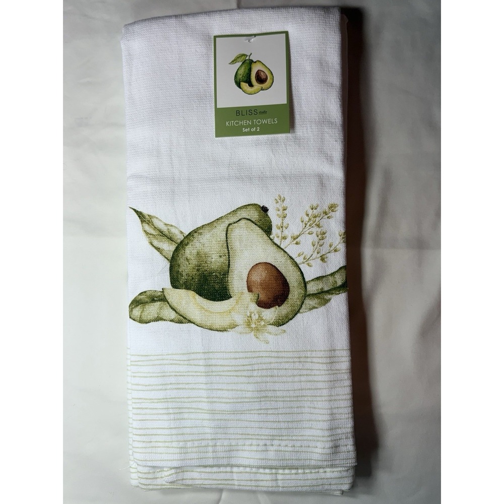 NEW Set of 2 Bliss Studio Kitchen Towels 100% Cotton 18 x28" Avocado